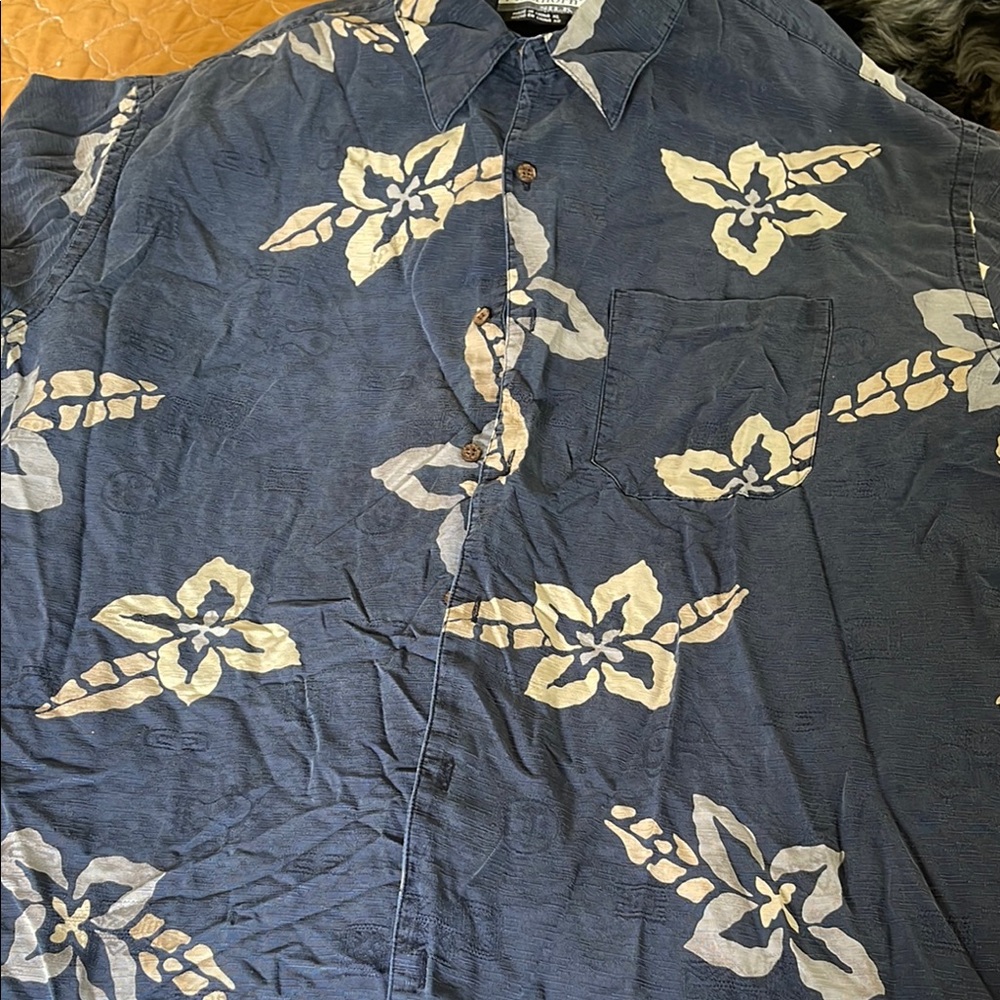 Floral Patterned Blue Silk Shirt